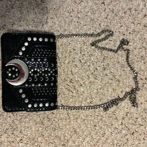 Black and Silver Crossbody Bag with Studded Embellishments